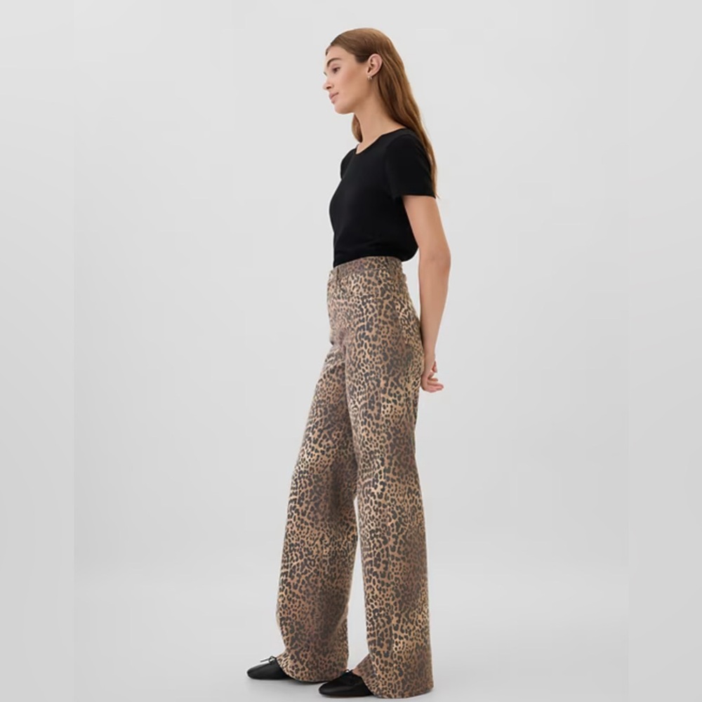 Gap High Rise Wide-Leg Leopard Print BoHo Denim Jeans NWT 8/29 Regular NWT - Picture 3 of 6